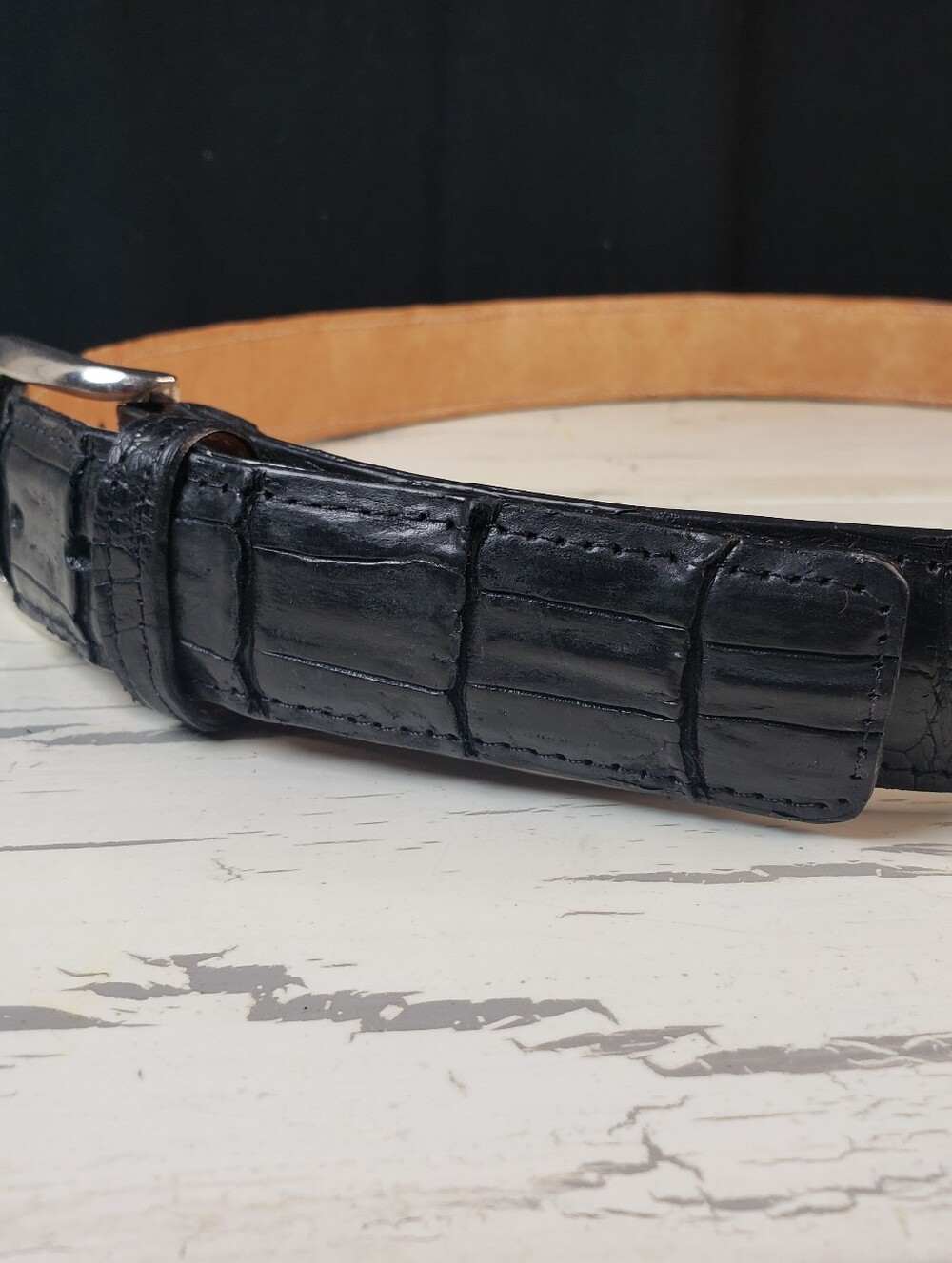 Genuine Caiman Alligator Leather Belt in Black - Men's size 34 - Picture 3 of 13
